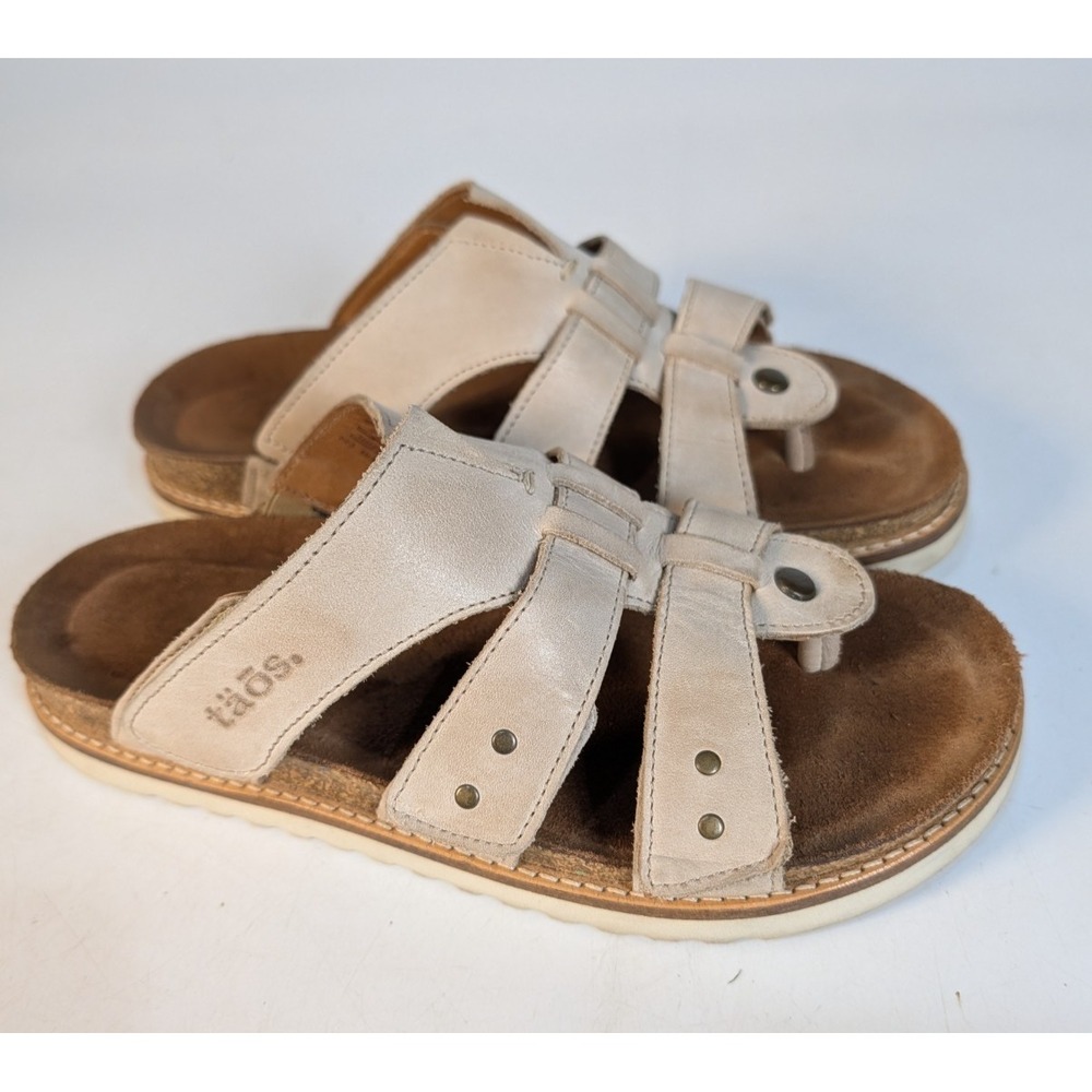 Taos Magnificent Beige Leather Adjustable Thong Sandals Women's Size 7-7.5